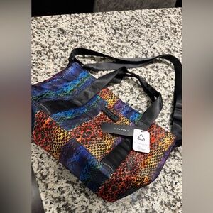 Tahari Red and Orange Shoulder Bag with Patchwork Design